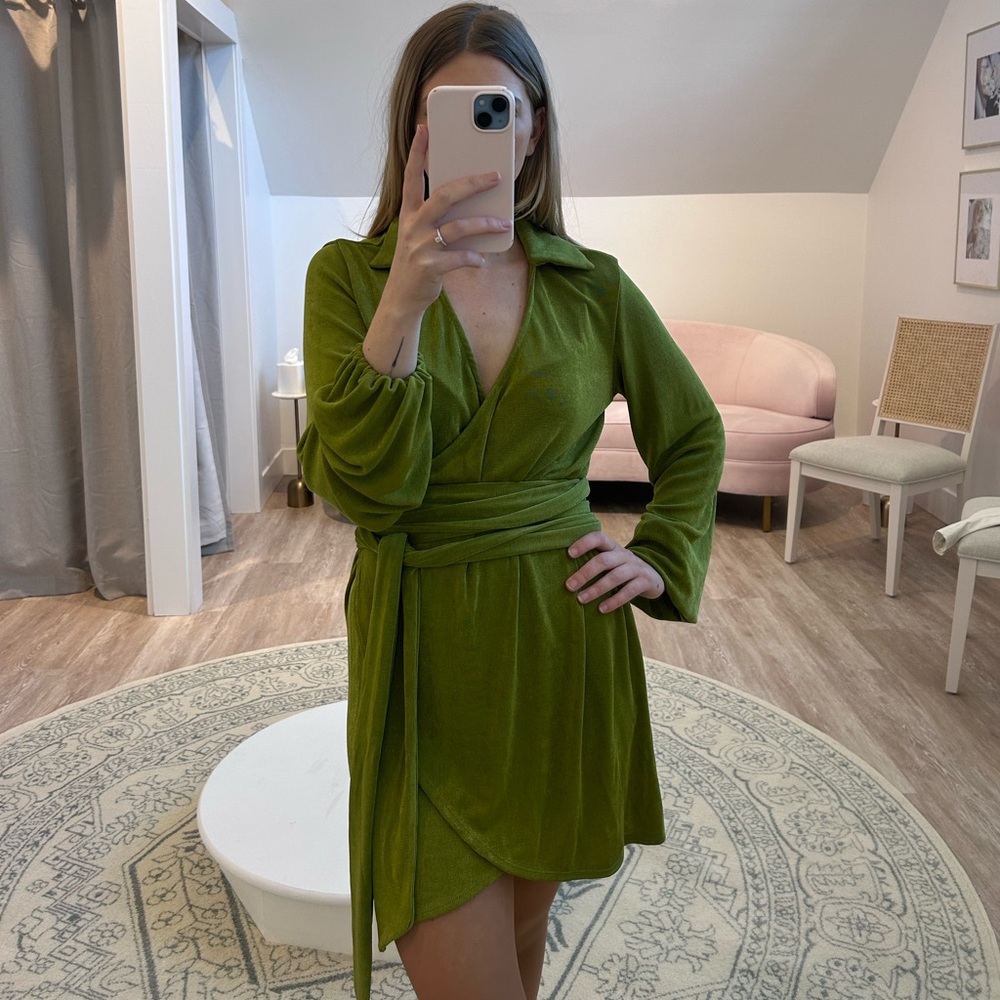 Princess Polly Green wrap mini dress